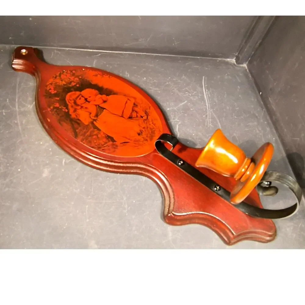 1815.  Wooden Wall Candle Sconce Decoupage Age of Innocence Wrought Iron